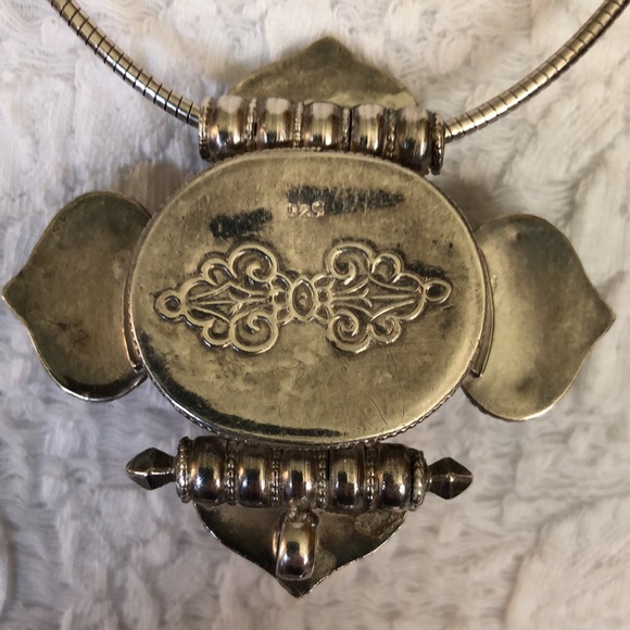 VINTAGE Etched Sterling Silver 925 Orange Blue stones Serpentine Chain Southwest - Picture 7 of 16